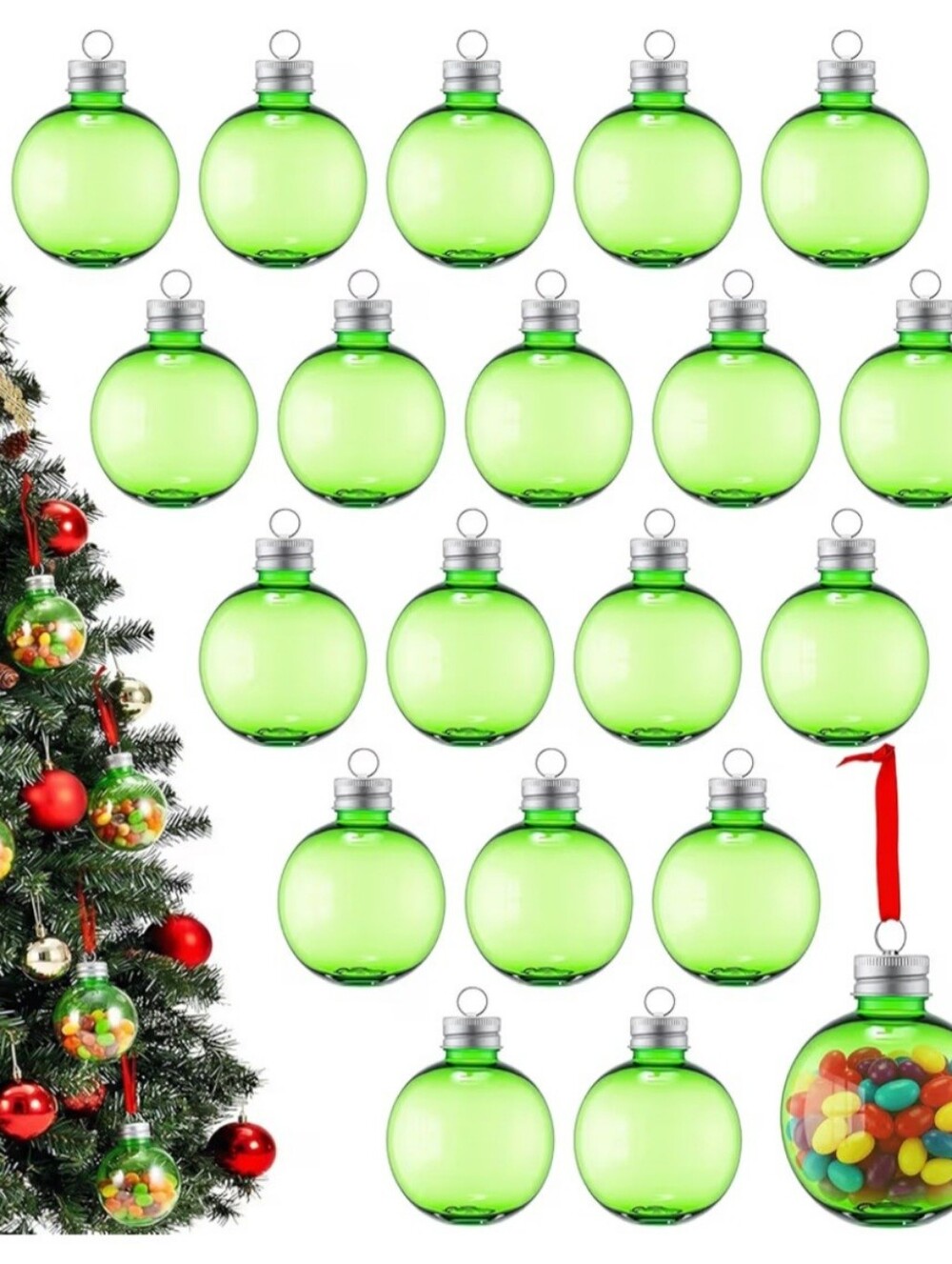 Green Clear Fillable Christmas Ornaments - Set of 16. NWT.